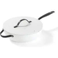 BE Living Poêle wok avec couvercle - Ø 30 cm - Céramique - Antiadhésif sans PFAS - Poêle à induction - Blanc - Essential Series