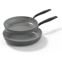 BE Living 2-Piece Frying Pan Set - Ø 24 & 28 cm - Poêle à frire - Céramique - Antiadhésif sans PFAS - Poêles à induction - Set de poêles - Gris - Essential Series