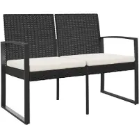 vidaXL Banc de jardin 2 places avec coussins Noir Rotin PP