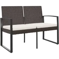 vidaXL Banc de jardin 2 places avec coussins Marron Rotin PP