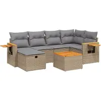 vidaXL Ensemble de salon de jardin 7 pièces avec coussins Beige Poly Rattan