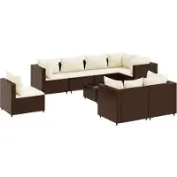 vidaXL Ensemble de salon de jardin 9 pièces avec coussins Marron Poly Rattan