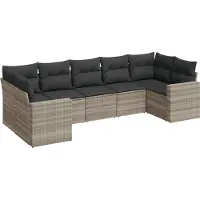 vidaXL Ensemble de salon de jardin 7 pièces avec coussins gris clair Poly rotin