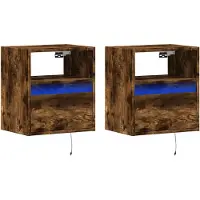 vidaXL Armoires murales TV Éclairage LED 2 pcs. Chêne fumé 41x31x45 cm
