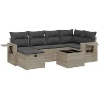 vidaXL Ensemble de salon de jardin 7 pièces avec coussins gris clair Poly rotin