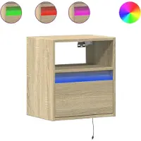 vidaXL Table de chevet murale avec lumières LED chêne sonoma