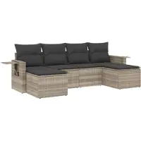 vidaXL Ensemble de salon de jardin 6 pièces avec coussins gris clair Poly rotin