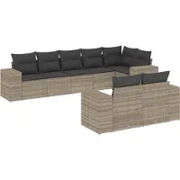 vidaXL Ensemble de jardin canapé 8 pièces avec coussins gris clair Poly rotin