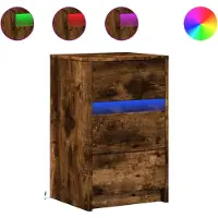vidaXL Armoire de chevet et lumières LED chêne fumé bois d'ingénierie