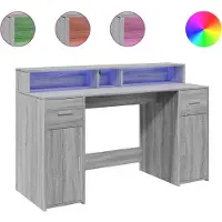 vidaXL Bureau LED gris Sonoma 140x55x91 cm Bois composite