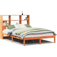 vidaXL Lit en bois massif avec étagère sans matelas brun cireux 140x200 cm