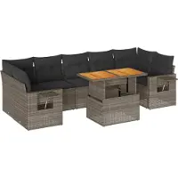 vidaXL Ensemble de jardin canapé 8 pièces avec coussins Gris Poly rotin