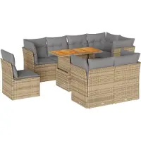 vidaXL Ensemble de salon de jardin 9 pièces avec coussins beige Poly rotin