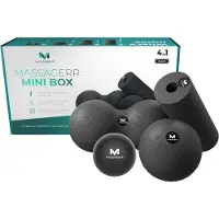 Massagerr Mini Box - Boule de Massage, Boule de Massage Duo & Mini Foam Roller - Rouleau de Massage - Fascia - Fitness - Trigger Point Massage Set - Inclus Stress Ball - Noir