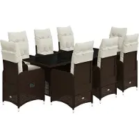 vidaXL Ensemble de jardin bistrot 9 pièces avec coussins Marron Poly rotin