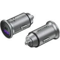 Vention Chargeur de voiture à deux ports USB A+A (30+30) gris, format mini, en alliage d'aluminium.