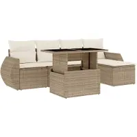 vidaXL Ensemble de salon de jardin 6 pièces avec coussins Beige Poly Rattan