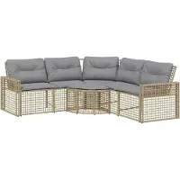 vidaXL Canapé de jardin en L avec coussins et repose-pieds Beige Poly rotin