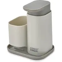 Joseph Joseph Distributeur de savon de avec porte-éponge Duo, organisateur d'évier, plastique durable, design compact, porte-éponge intégré, gris moderne.