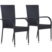 vidaXL Chaises de jardin empilables 2 pcs. Poly rotin noir
