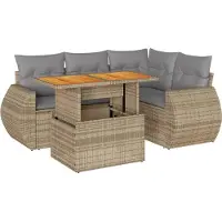 vidaXL Ensemble de salon de jardin 5 pièces avec coussins Beige Poly Rattan