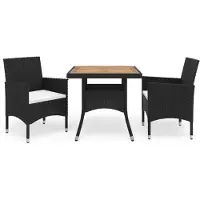 vidaXL Ensemble de jardin 3 pièces noir Poly rotin et bois d'acacia