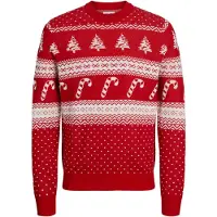 Jack & Jones Pull-over 'JJXmas Gabriel' rouge rubis / blanc