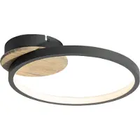 QAZQA Plafonnier moderne noir avec bois avec LED à intensité variable en 3 étapes - Alec