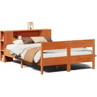 vidaXL Lit en bois massif avec étagère sans matelas brun cireux 140x200 cm