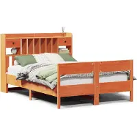 vidaXL Lit en bois massif avec étagère sans matelas brun cireux 150x200 cm