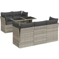 vidaXL Ensemble de salon de jardin 6 pièces avec coussins gris clair Poly rotin