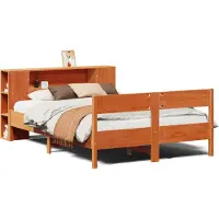 vidaXL Lit en bois massif avec étagère sans matelas brun cireux 140x190 cm