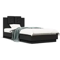 DKD Home Decor Cadre de lit avec tête de lit Noir 100x200 cm Bois composite
