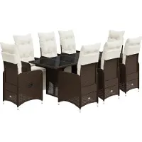 vidaXL Ensemble de jardin bistrot 9 pièces avec coussins Marron Poly rotin