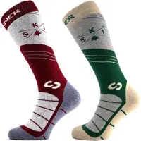 Sinner Chaussettes de Ski Sinner Homme Mountain Ski Double Pack Burgundy/Green-Taille 42 - 44