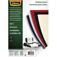 Fellowes Feuille de couverture , format A4, pour machines à relier, en papier aspect cuir, bleu, 100 pièces