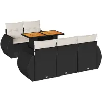 vidaXL Ensemble de salon de jardin 6 pièces avec coussins noir poly rotin