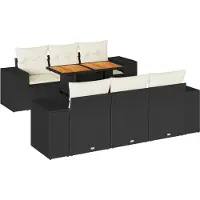 vidaXL Ensemble de salon de jardin 7 pièces avec coussins noir poly rotin