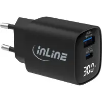 InLine USB PD bloc d'alimentation, GaN chargeur, 2 ports, USB-C + USB-A, 30W, avec écran