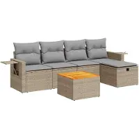 vidaXL Ensemble de salon de jardin 6 pièces avec coussins Beige Poly Rattan