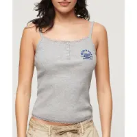 Superdry Femme Athletic Essentials Button Down Cami Top Gris Taille: 10-12