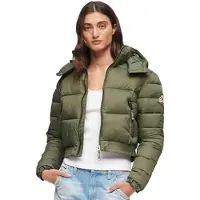 Superdry pour femme. W5011682A Veste courte à capuche Fuji green (L), Casuel, Vert, Nylon