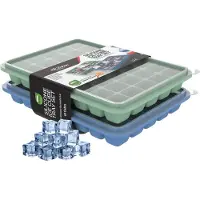KitchenLove Moule à glaçons en silicone avec couvercle (2 pièces) - 80 glaçons - Carré - Sans BPA - 100% Silicone - Vert & Bleu