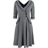 Voodoo Vixen Robe mi-longue Rockabilly de - Robe Évasée Macie Herringbone - L - pour Femme - gris - Taille L