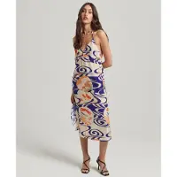 Superdry Vintage Midi Halter Slip Sleeveless Dress Blanc,Bleu 2XS Femme