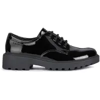 Geox J Casey : chaussures pour enfants respirantes à lacets en vernis noir – undefined / Vernis noir