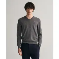 Gant pour homme. 87212 Pull gris à col en V (S), Casuel, Laine