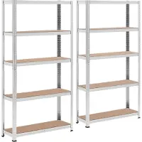 MSW Étagère charge lourde - 90 x 30 x 180 cm - Supporte 5 x 175 kg - Gris - Lot de 2