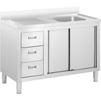 Royal Catering Plonge inox sur meuble - 1 bac - - Acier inoxydable - 120 x 60 cm