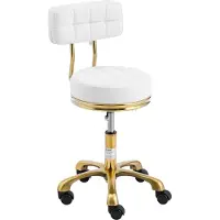 Physa Tabouret à roulette avec dossier - 47 - 61 cm - 150 kg - Blanc /Doré